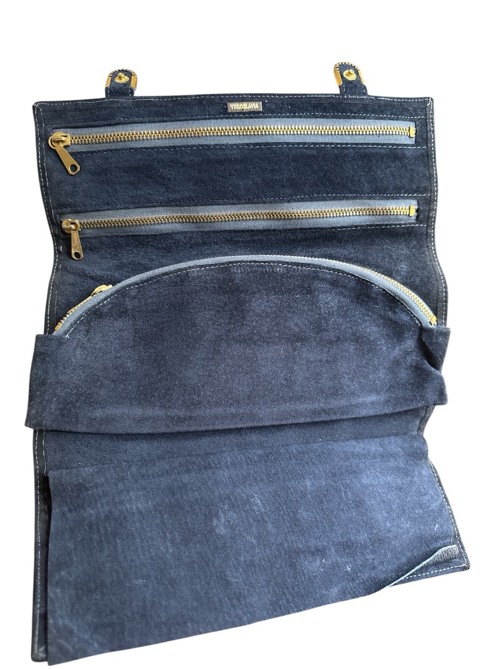 Navy blue Suede jewery roll with Gold Hardware Yugoslavia vintage